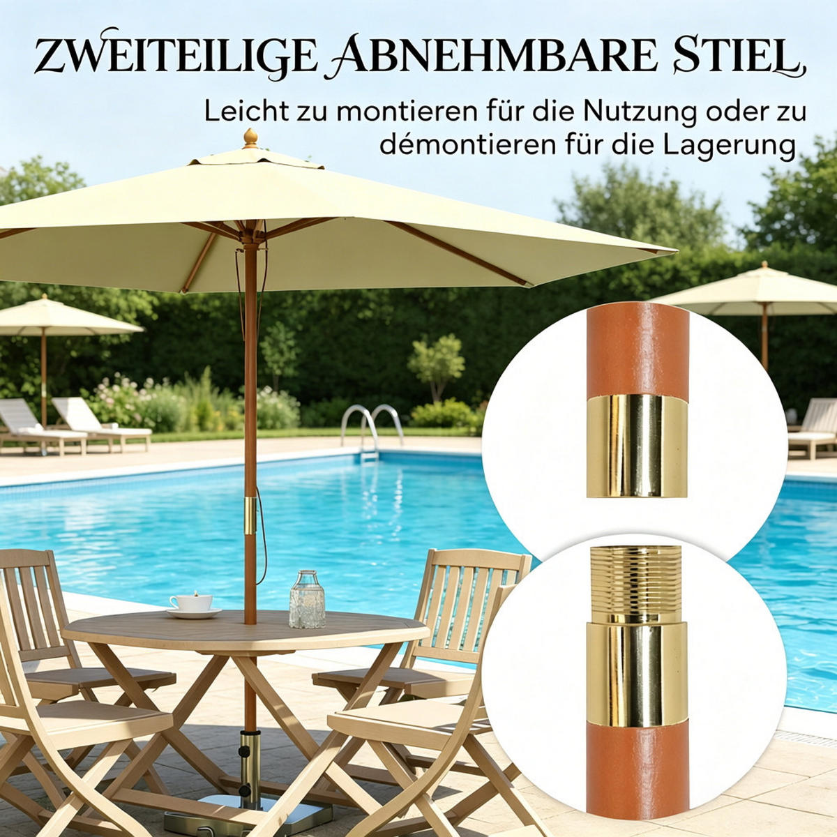 SONNENSCHIRM 250/250/230 cm Creme (Keine Basis) - Creme, Metall (250/250cm) - Oxeza