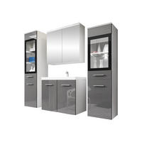 BADMÖBEL-SET Madrit II mit weißer LED Beleuchtung - Silberfarben/Grau, Holzwerkstoff/Kunststoff (132/132/30cm) - MIRJAN24
