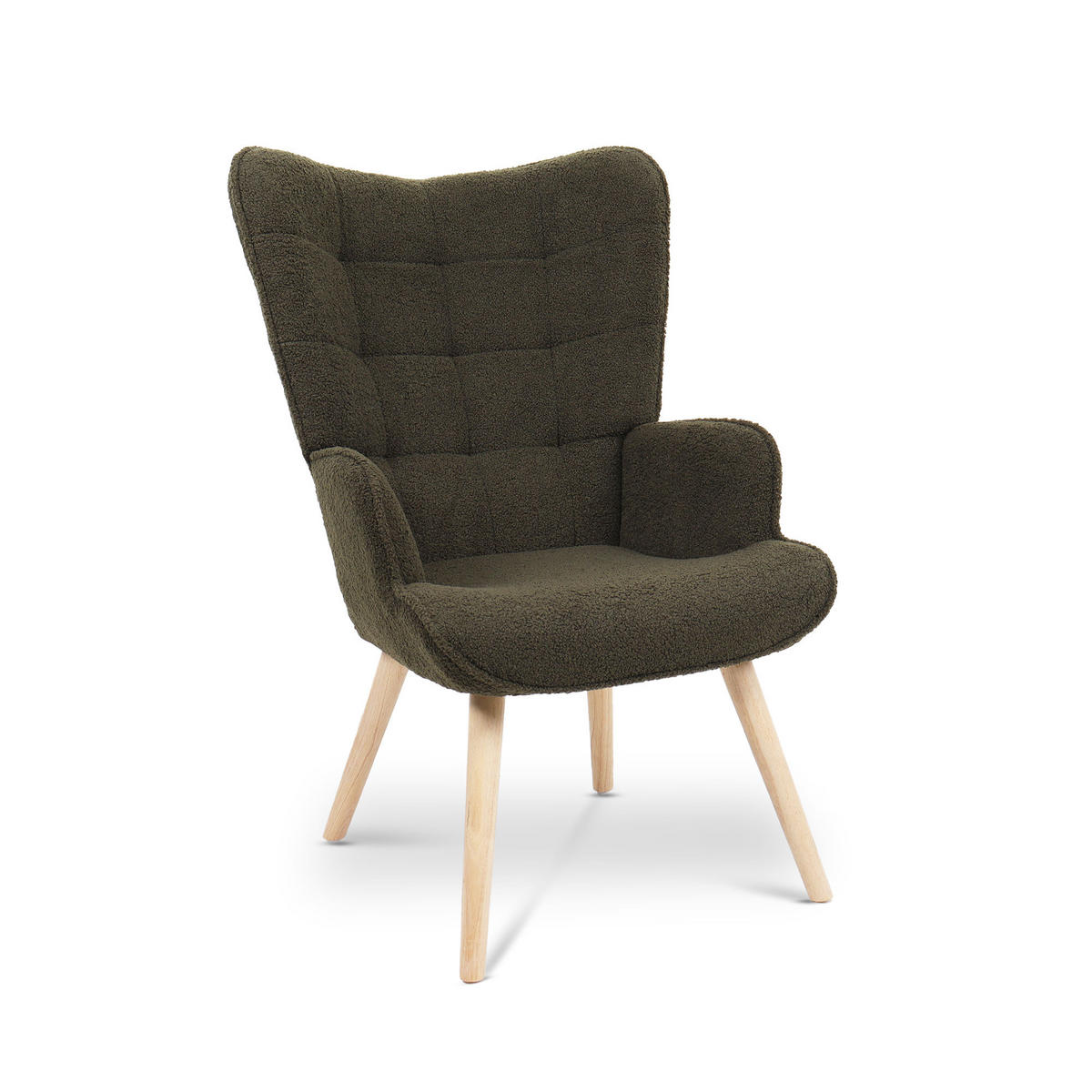 SESSEL Stella Skandinavischer aus khakifarbenem Frottee mit Nähten - Akaziefarben/Grün, Holz/Holzwerkstoff (67/102/73.5cm) - Sicaan