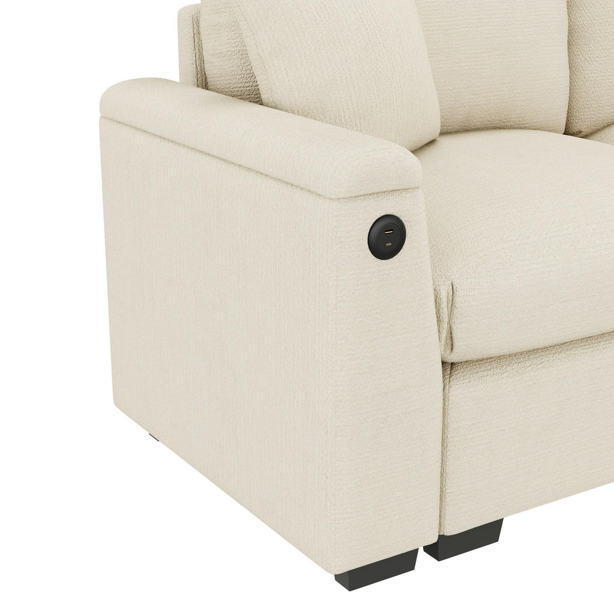 SOFA 3-Sitzer mit Klapptisch USB und Stauraum Chenille Beige - Beige, Kunststoff (242/88/80cm) - Meubliv