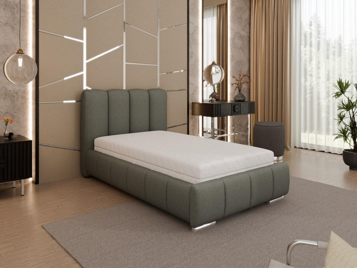 POLSTERBETT Zaira 100x200cm – Elegantes Polsterbett für modernen Wohnstil , Federkernmatratze Bonnel (18cm), grau - Grau, Holz (100/200cm) - Homesy