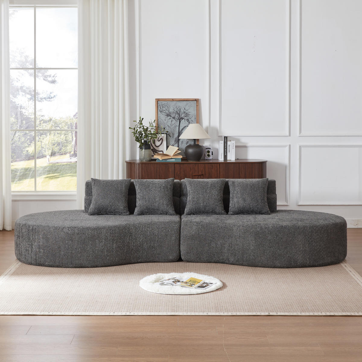 4-SITZER SOFA Chenille Grau Modulares 2-teiliges Design - Grau, Textil (310/65/110cm) - WISHDOR