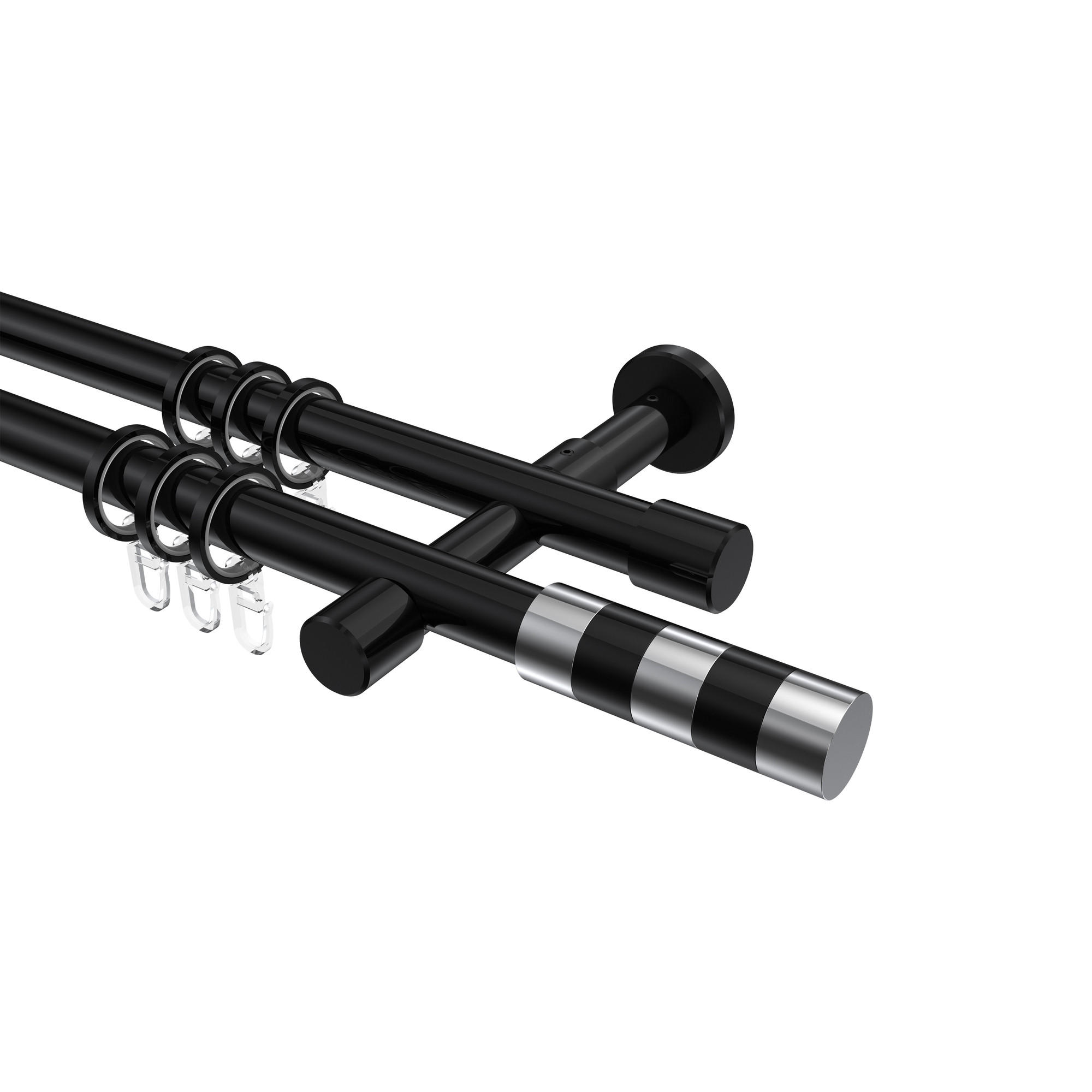 GARDINENSTANGEN-SET Prestige Mavell 480 cm (geteilt in 3 x 160 cm), 2-läufig, 20 mm Ø Schwarz - Chromfarben/Schwarz, Metall (480cm) - INTERDECO