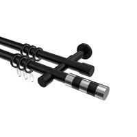 GARDINENSTANGEN-SET Prestige Mavell 100 cm, 2-läufig, 20 mm Ø Schwarz - Chromfarben/Schwarz, Metall (100cm) - INTERDECO