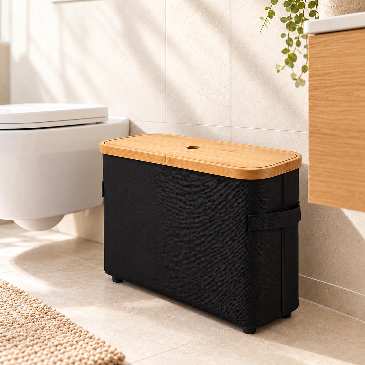 TOILETTENPAPIERBOX Schwarz Bambus 12 Rollen - Schwarz, Holz/Kunststoff (45/34.5/15cm) - Relaxdays