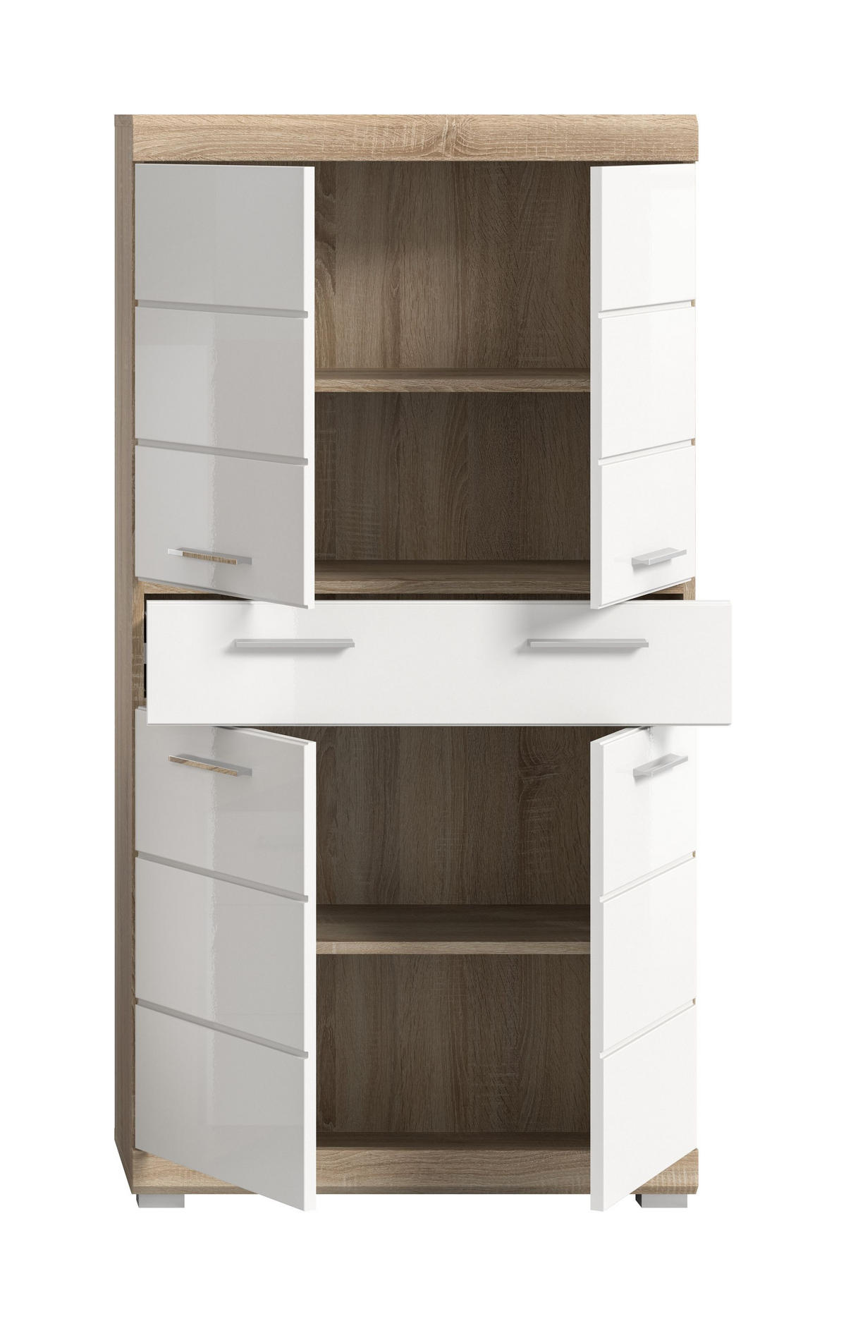 BADMIDISCHRANK Lambada Bad in Sonoma Eiche hell und weiß hochglanz B/H/T: 74x141x31 cm - Eichefarben, Holz (74/141/31cm)