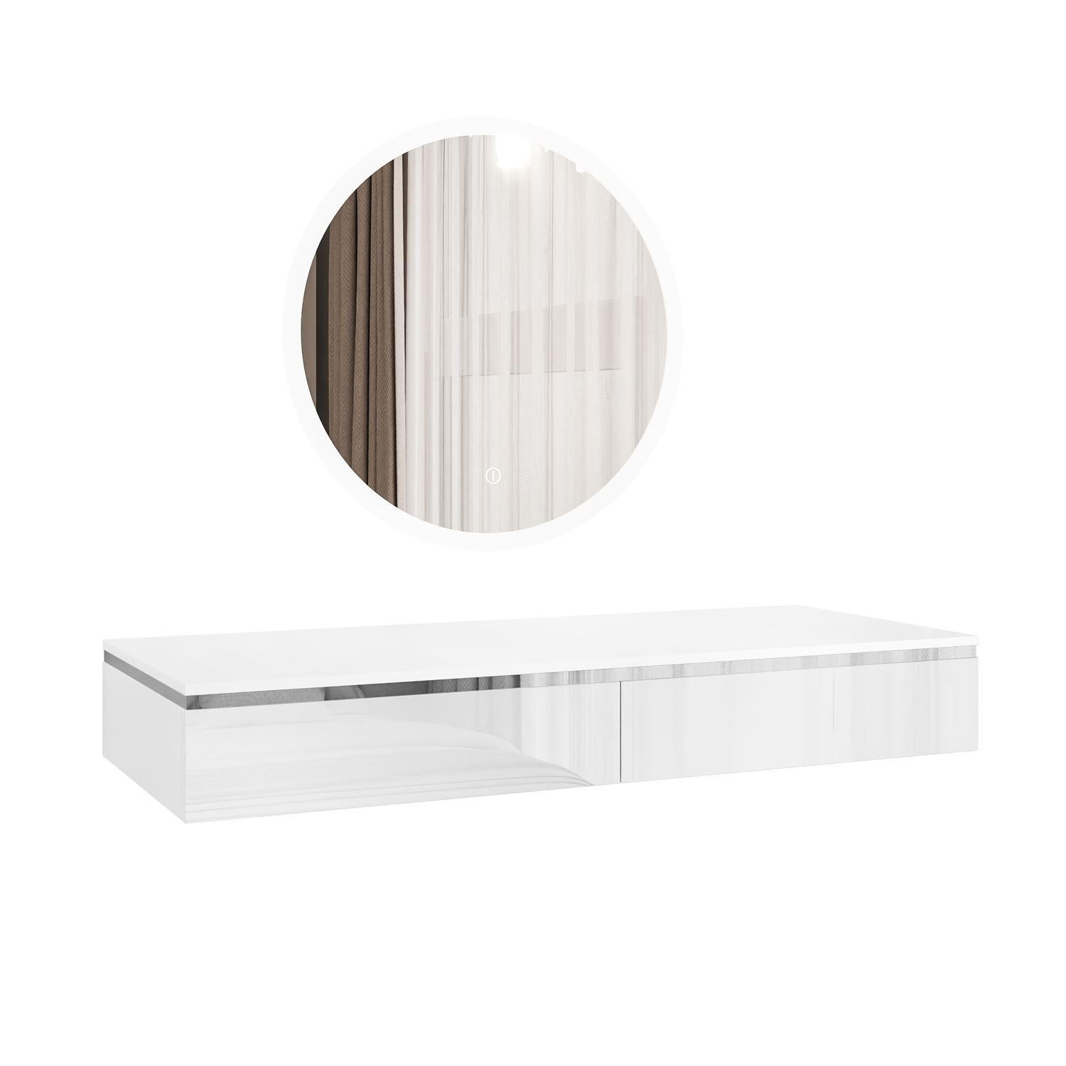 SCHMINKTISCH AURORA SILVER Hängend Hochglanz Weiß - Weiß Hochglanz, Holzwerkstoff (102/15/43.6cm) - Lookway
