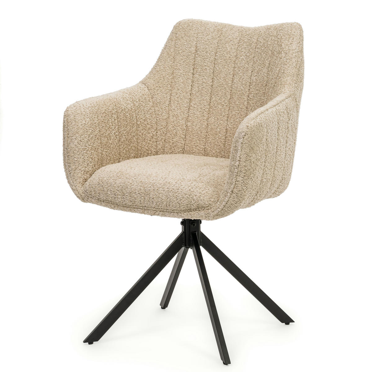 STUHL PIANO drehbar gepolsterter mit Steppung - hellbeige - Boucle - Beige/Schwarz, Textil/Metall (59/88/61cm) - NEW HOME