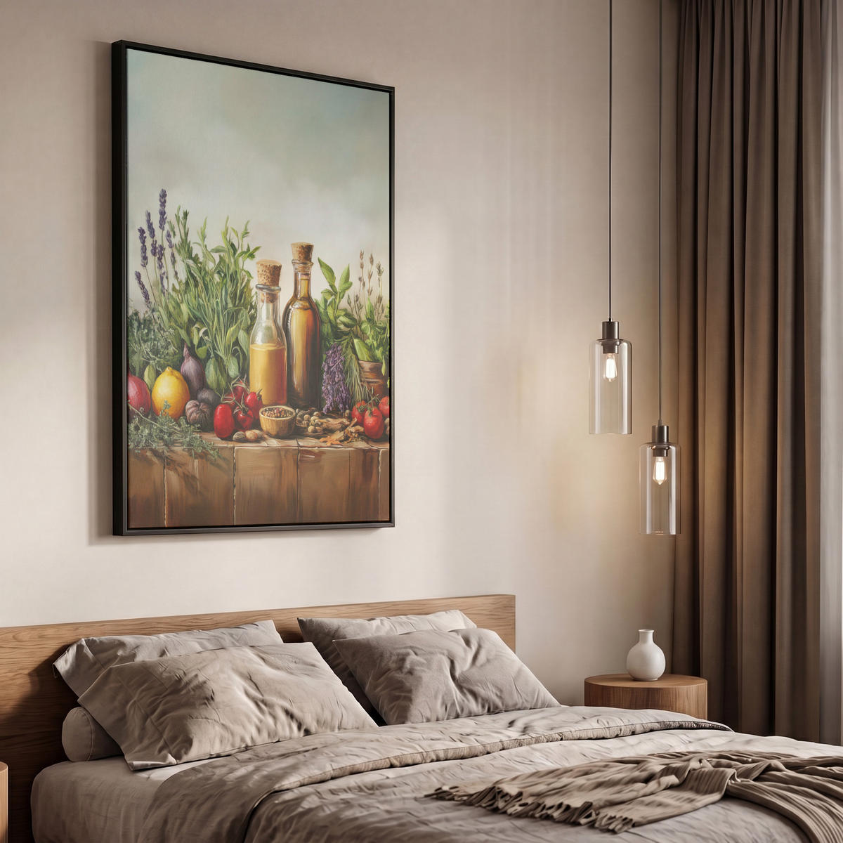 LEINWAND Bilder mit Rahmen - Stilleben - Kräuter - Gewürze - Früchte - Farbenfroh - 60x90 - Grün, Textil (60/90cm) - MuchoWow