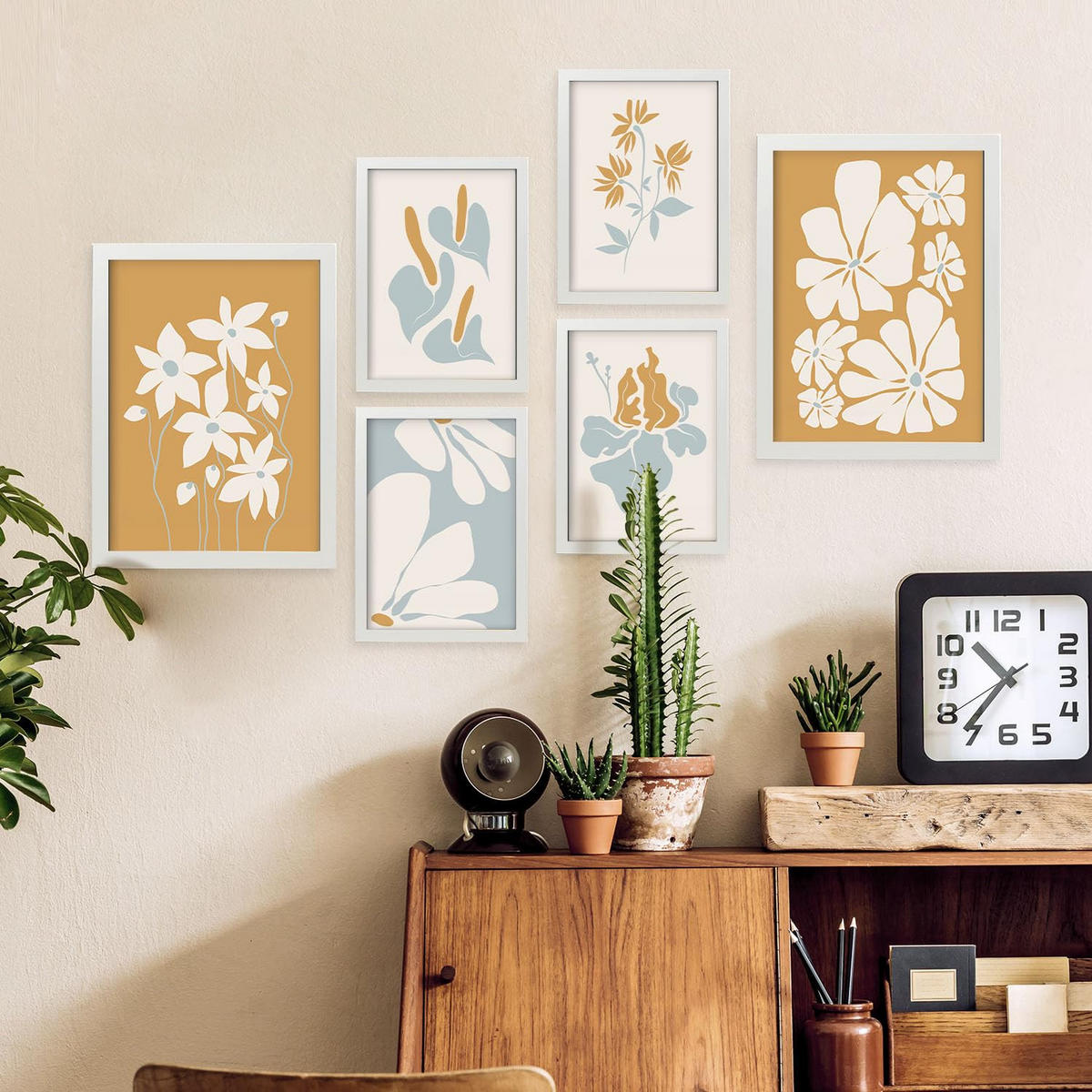 POSTER Set Mit 6 Blumenrahmen 2 In Blume Zusammenfassung Ästhetische Dekorative Gemälde Für Ihr Wohnzimmer Schlafzimmer Zuhause A3 & A4 Weißer Rahmen - Weiß, Papier (29/3cm) - Nacnic