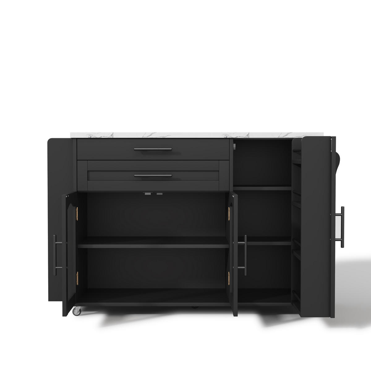 KÜCHENINSEL Mobiler Küchenwagen, Klappbarer Arbeitsbereich, Holzimitat, 138/70/90 cm - Schwarz, Kunststoff (70/90/138cm) - Rolipo
