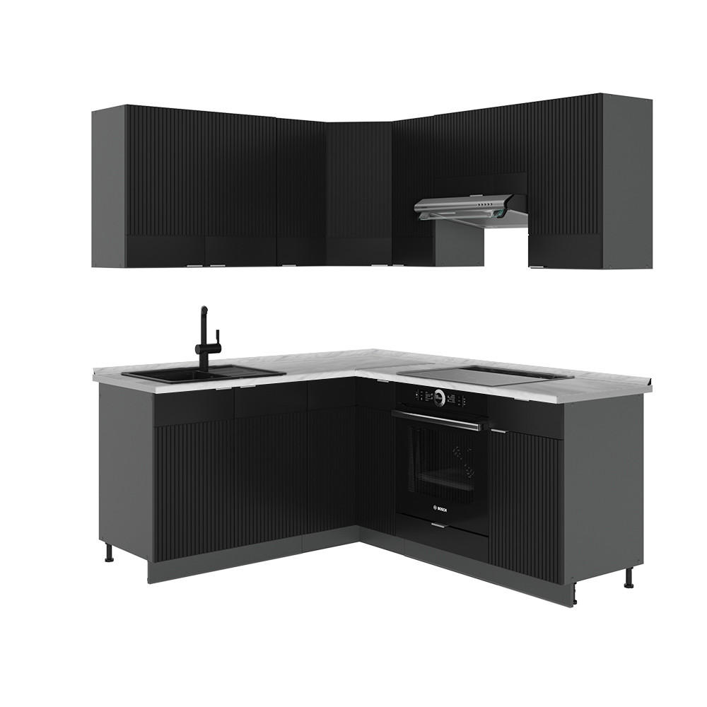 ROHOVÁ KUCHYNĚ Fame-Line, černé pruhy/antracit, 160 x 190 cm, AP mramor - černá, kompozitní dřevo (190/81.6/60cm) - Vicco