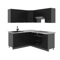 ROHOVÁ KUCHYNĚ Fame-Line, černé pruhy/antracit, 160 x 190 cm, AP mramor - černá, kompozitní dřevo (190/81.6/60cm) - Vicco