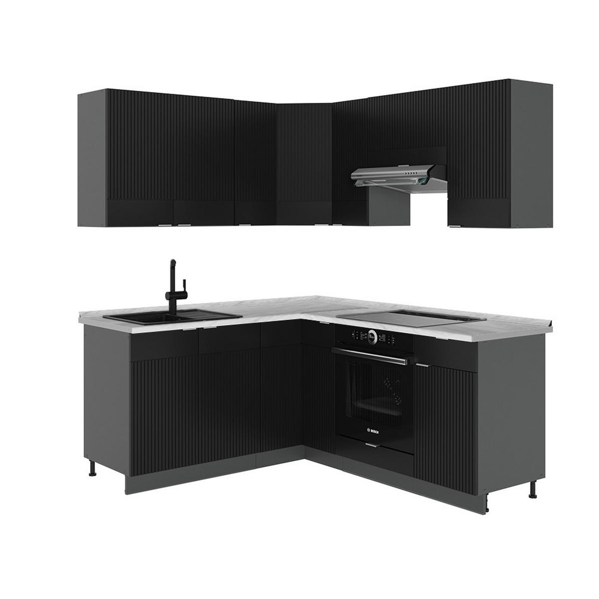 ROHOVÁ KUCHYNĚ Fame-Line, černé pruhy/antracit, 160 x 190 cm, AP mramor - černá, kompozitní dřevo (190/81.6/60cm) - Vicco