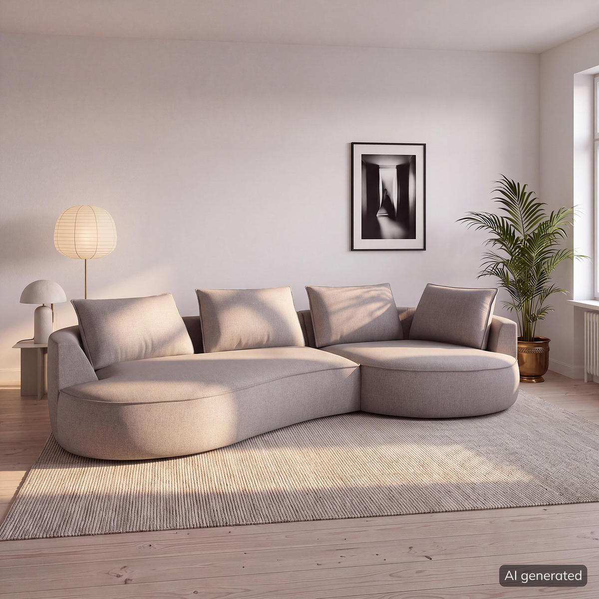 BIGSOFA - Hellgrau/Schwarz, Kunststoff/Textil (322/82/154cm) - home24