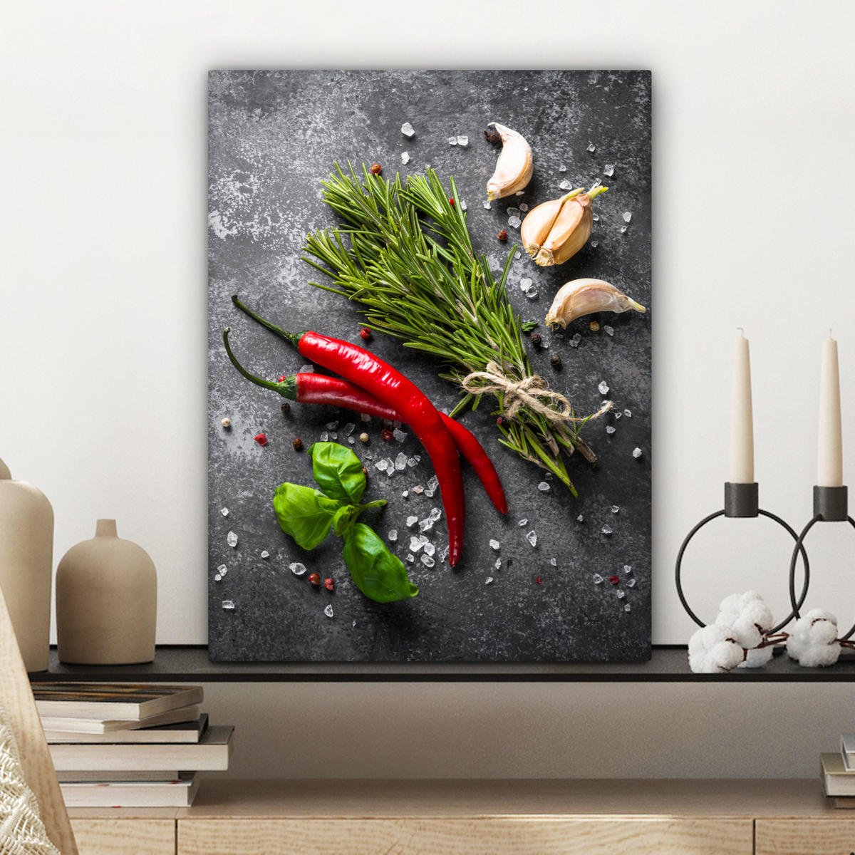 LEINWANDBILD Pfeffer - Kräuter - Gewürze - Beton 30x40 cm - Dunkelgrau, Textil (30/40cm) - MuchoWow