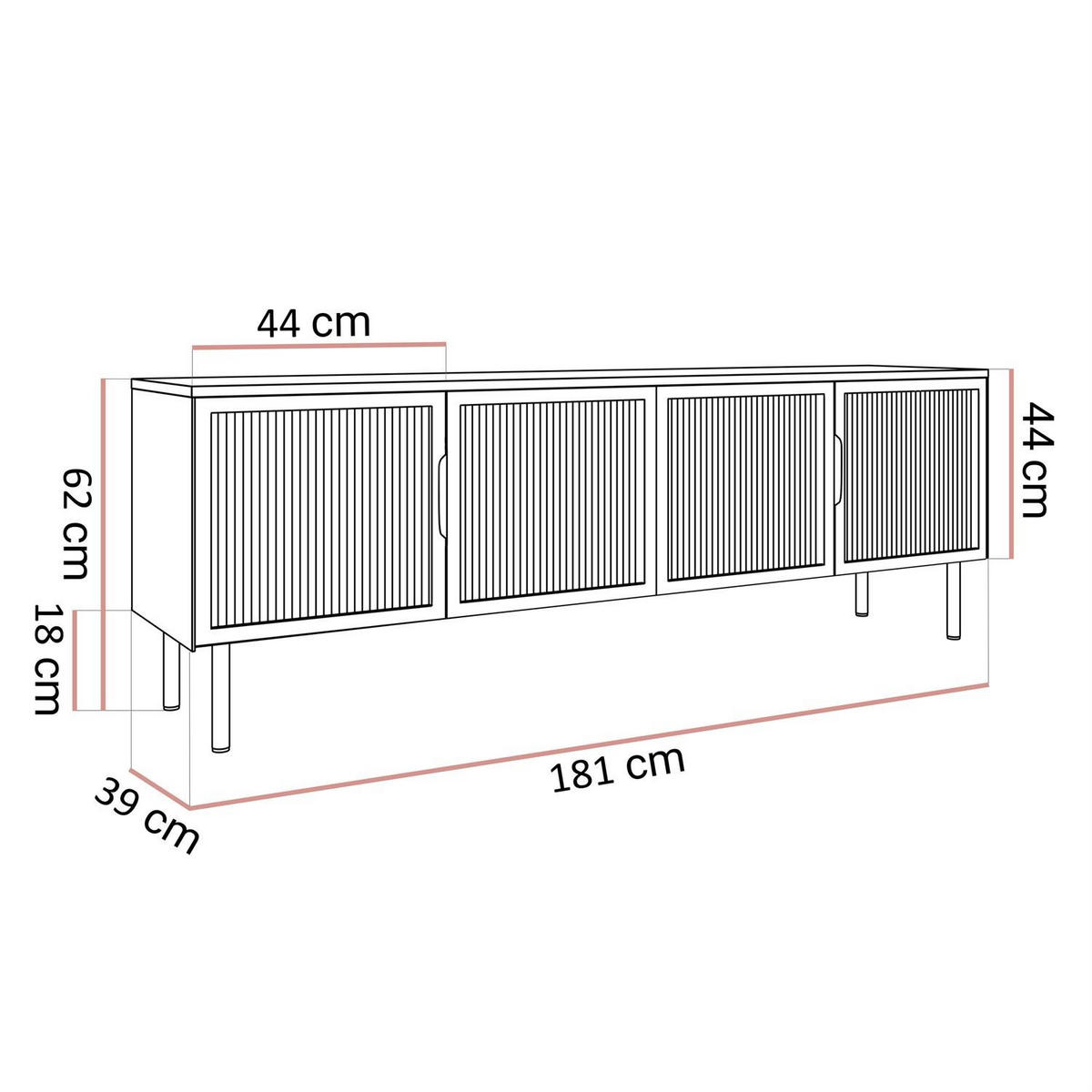 TV-ELEMENT LINEA LOFT mit LED-Beleuchtung Eiche + Schwarz - Eichefarben, Holzwerkstoff (181/62/39cm) - Lookway