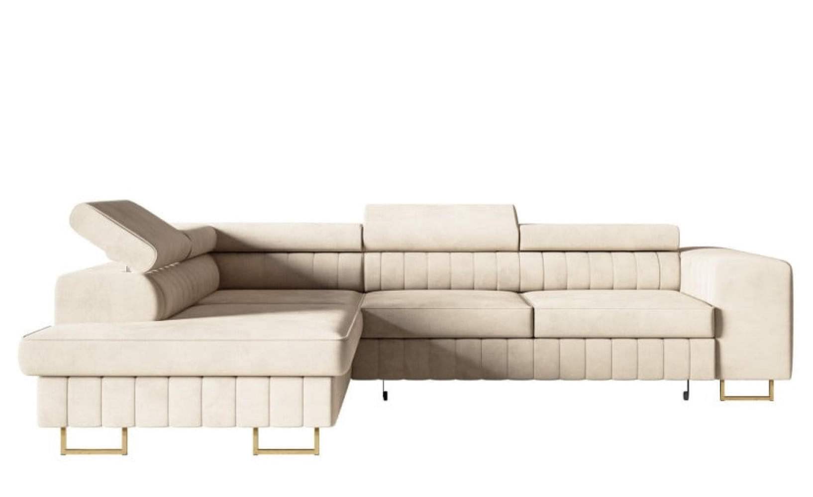 ECKSOFA Beige NOLA Matt Velvet Linke Seite Goldene Beine - Beige, Textil (274/203cm) - Sepro Meble