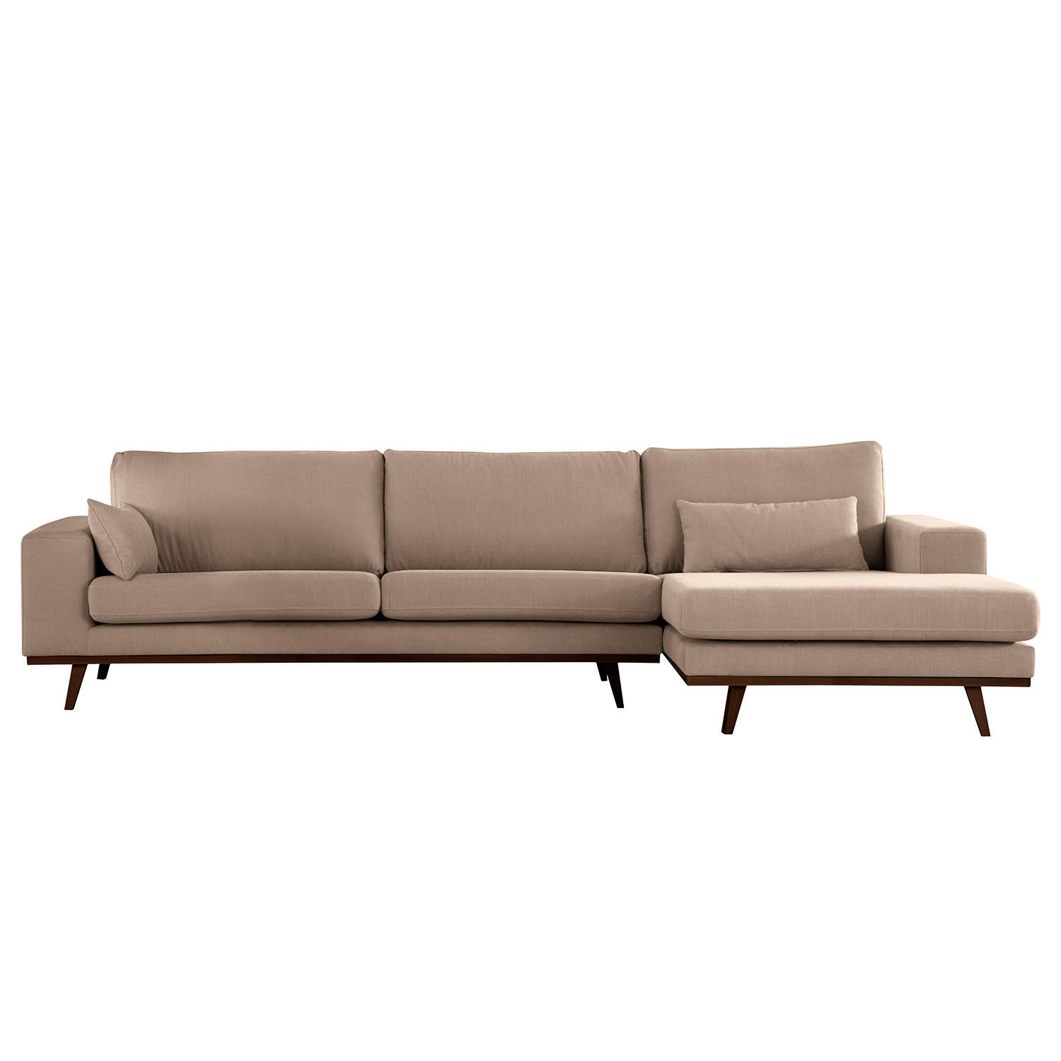 ECKSOFA mit Longchair - Taupe/Buchefarben, Textil (281/153cm) - home24