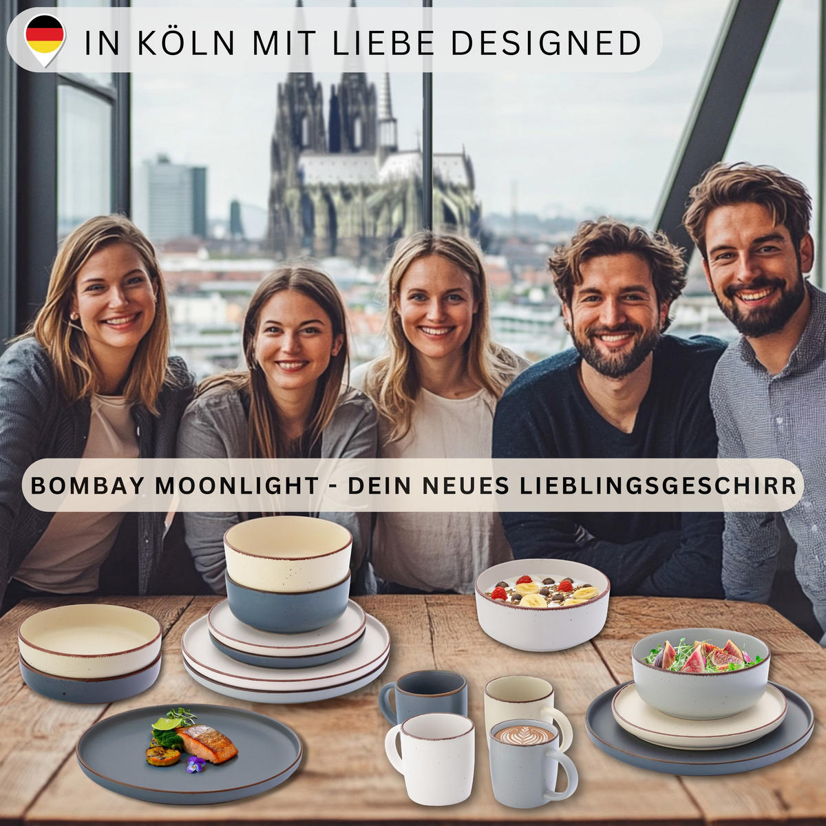 DESSERTTELLER BOMBAY MOONLIGHT - 4 teilig aus Steingut - Creme/Grau, Stein (20.5cm) - Sänger