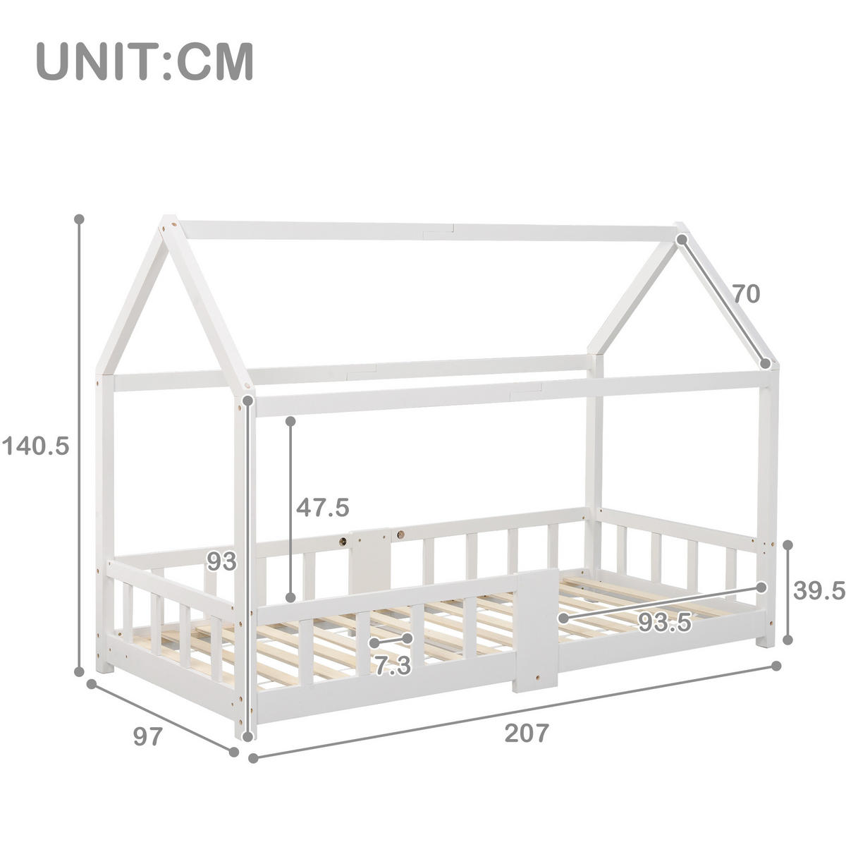HAUSBETT 90/200 cm Weiß aus Kiefernholz mit Tafel und Rausfallschutz - Weiß, Holz (90/200cm) - OKMYHOME