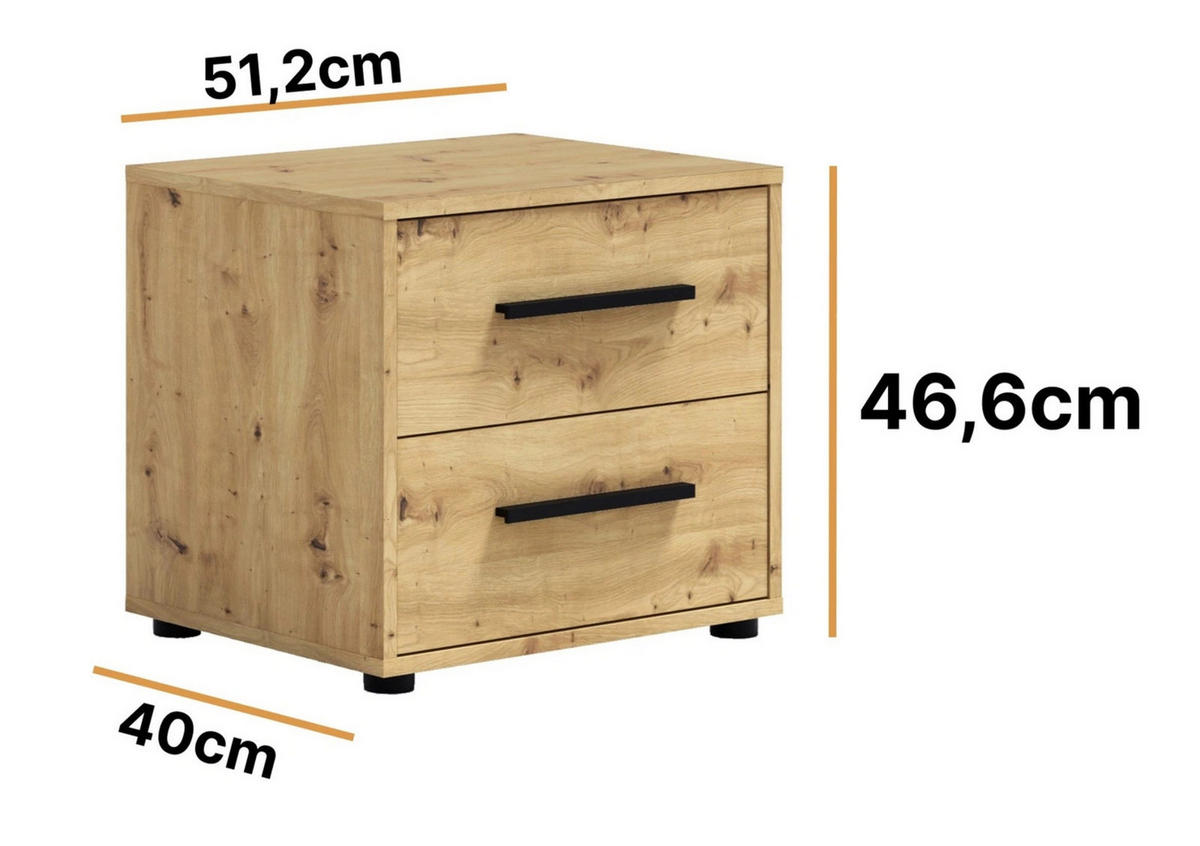 NACHTTISCH Eiche Artisan - Modena - Eiche Artisan, Holzwerkstoff (51/47/40cm) - Ravio