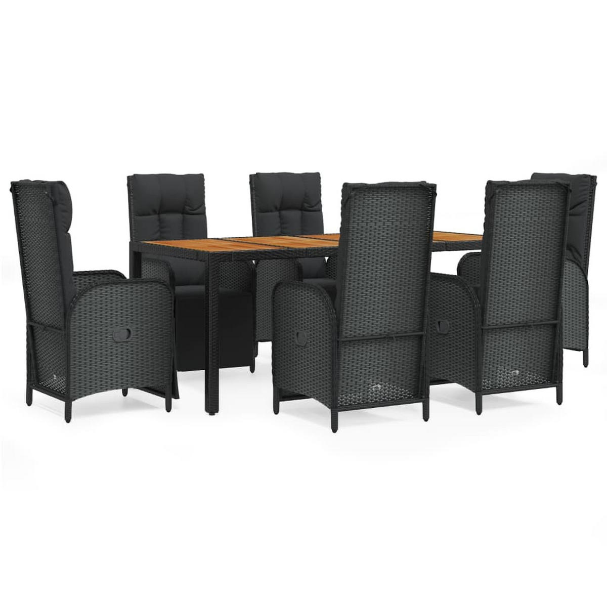 GARTEN-ESSGRUPPE 7-teilig Mit Kissen Schwarz Poly Rattan - Schwarz, Kunststoff - vidaXL