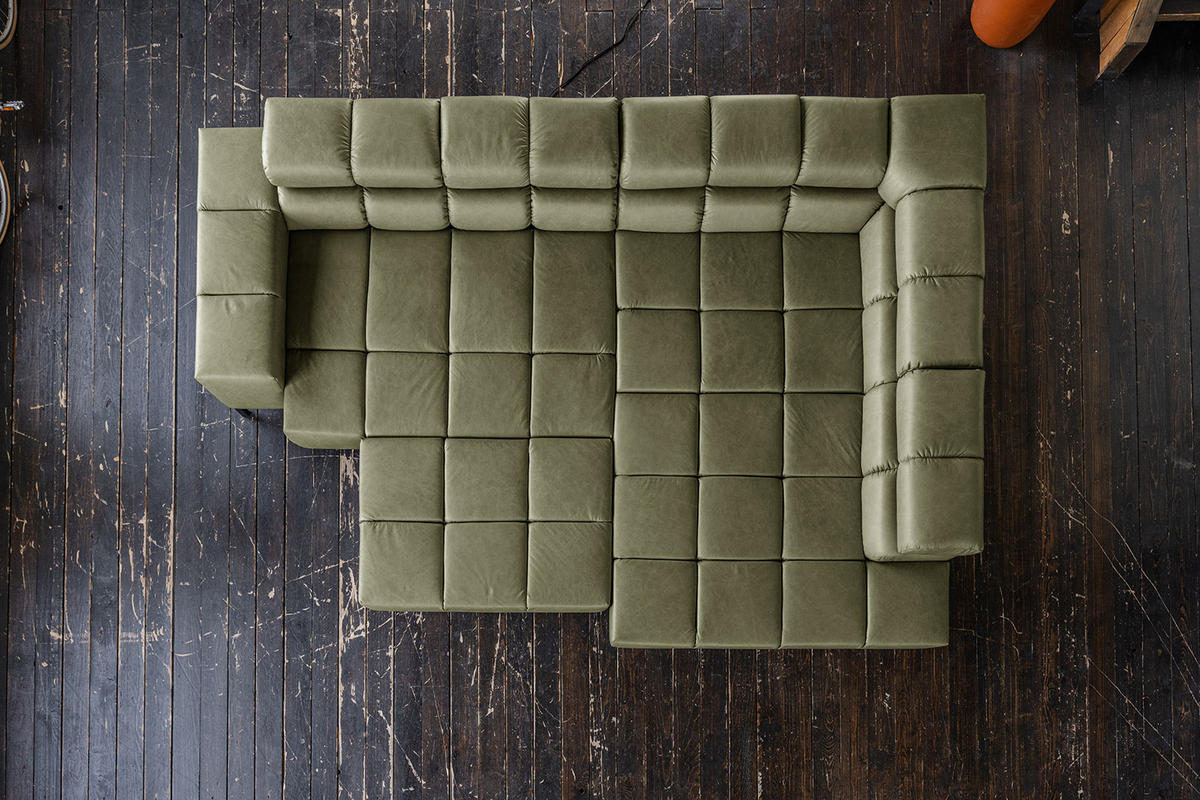 ECKSOFA NELSON Grün Leder Relaxfunktion - Schwarz/Olivgrün, Leder/Metall (321/216cm) - KAWOLA