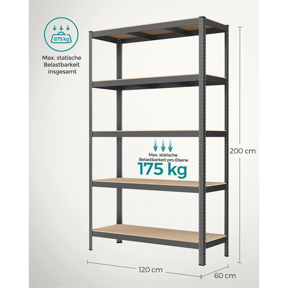 SCHWERLASTREGAL BUENOS AIRES 2ER-SET - Grau, Holzwerkstoff (120/200/60cm) - Hansiro