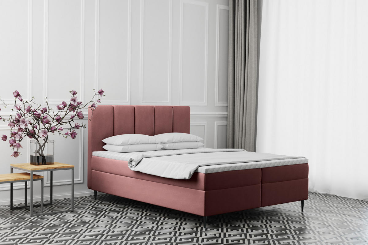 BOXBETT Mit Bettkasten Matratze ADEL Stoff Monolith Rosa 180x200 cm H2-Pocket - Rosa, Holz/Textil (180/200cm) - Kaiser Möbel