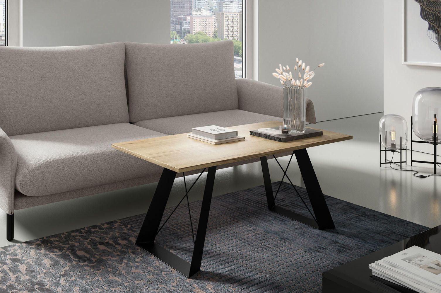 COUCHTISCH Satis Halifax Eiche Natur / Schwarz 110 / 60 / 50cm - Alteiche/Schwarz, Holz/Holzwerkstoff (60/110/50cm) - Feldmann-Wohnen