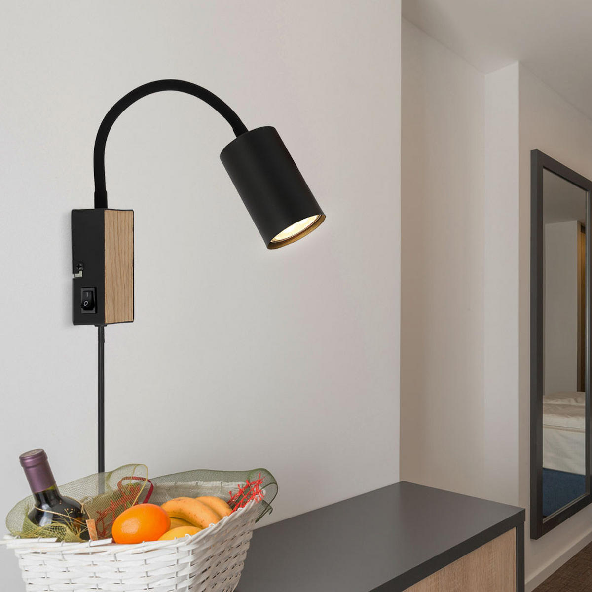 WANDLEUCHTE Robby Holzoptik Schwarz - Schwarz, Metall (7/42.5/30cm) - Globo Lighting
