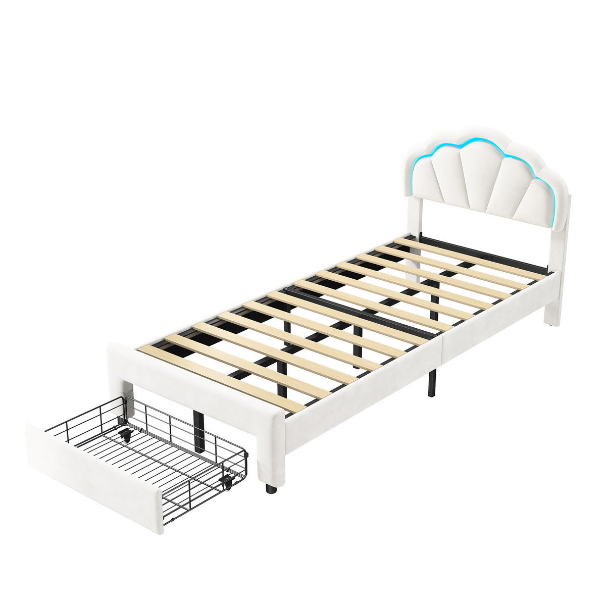 POLSTERBETT Modern mit RGB-LED & Metallschemel 90/200 cm Samt Weiß - Weiß, Textil (90/200cm) - Creahappy