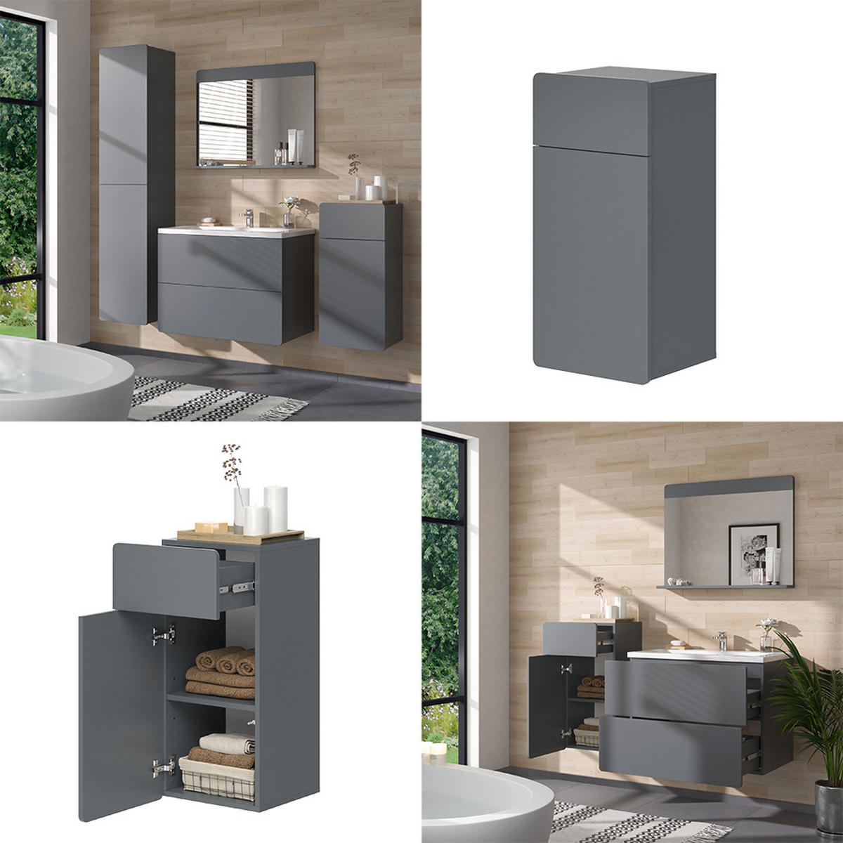 MIDISCHRANK Izan Grau 36.6 x 76.6 cm - Grau, Holzwerkstoff (36.6/76.6/32.8cm) - Vicco