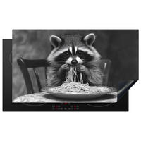 HERDABDECKPLATTE Waschbär - Niedlich - Pasta - Tischtuch - Schwarz - Weiß Ceranfeldabdeckung 90x52 cm - Grau, Kunststoff (90/52/0.2cm) - MuchoWow