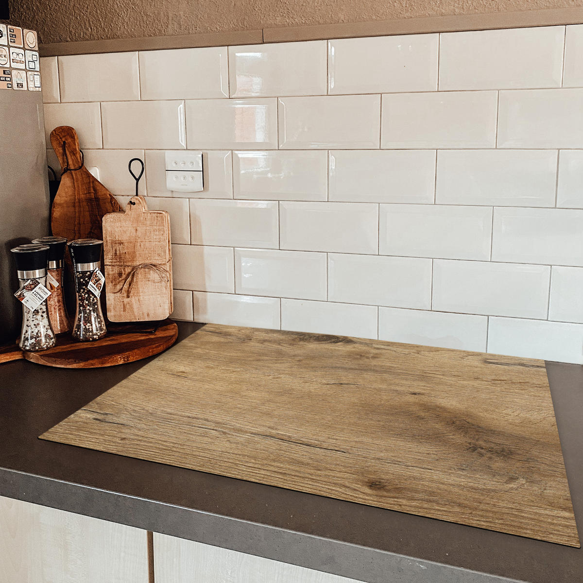 HERDABDECKPLATTE Holz - Braun - Holzoptik 75x52 cm - Eichefarben, Kunststoff (75/0.2/52cm) - MuchoWow