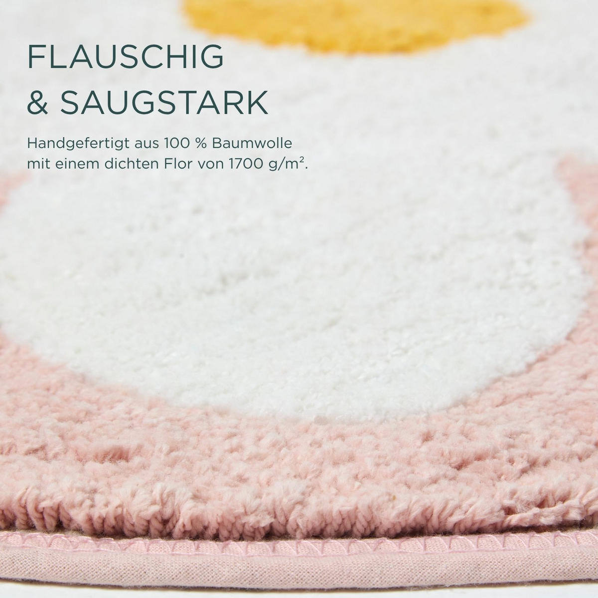 BADTEPPICH Blume rund 60 cm, rosa-weiß, 100 % Baumwolle - Rosa, Textil (60/60cm) - Homescapes