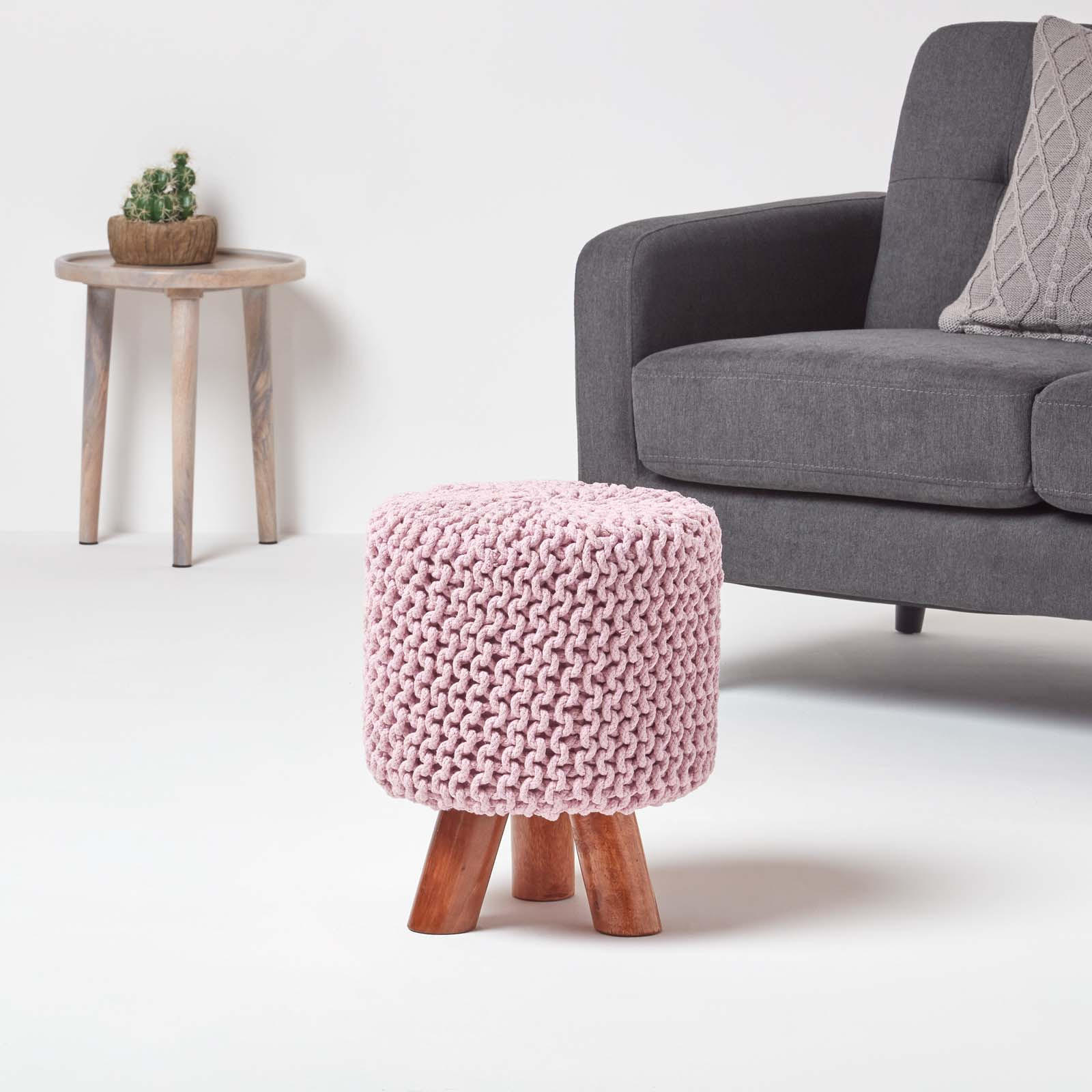 STRICK-HOCKER rosa, Dreibein 32/32/42 cm - Rosa, Textil (32/42/32cm) - Homescapes