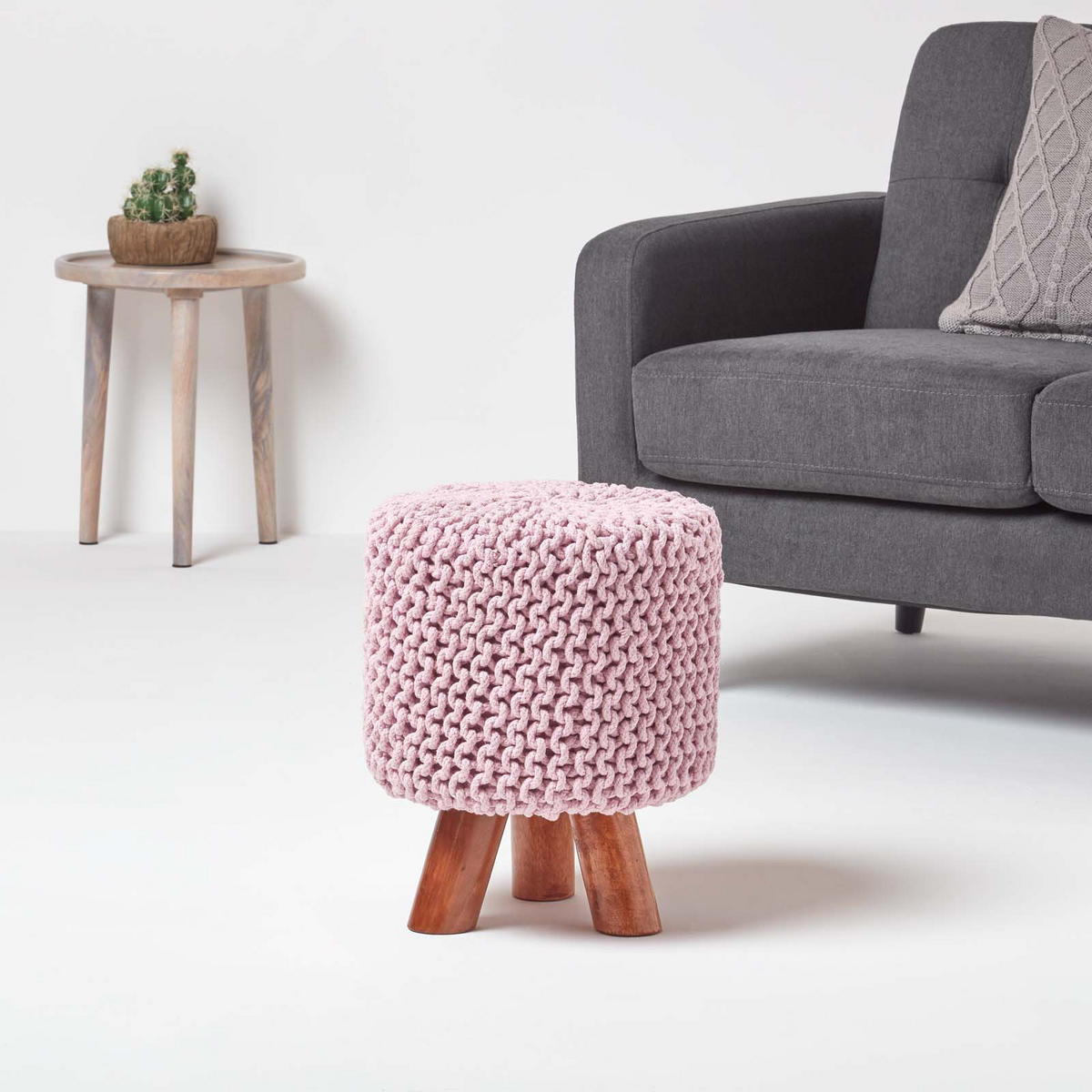 STRICK-HOCKER rosa, Dreibein 32/32/42 cm - Rosa, Textil (32/42/32cm) - Homescapes
