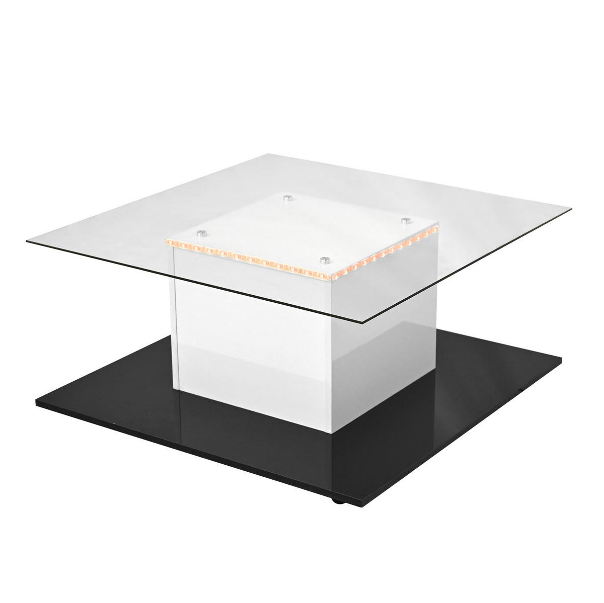 COUCHTISCH 80/80/40 cm mit LED-Beleuchtung, Glasplatte und Rollen - Weiß, Holzwerkstoff (80/80/40cm) - Flora Grace