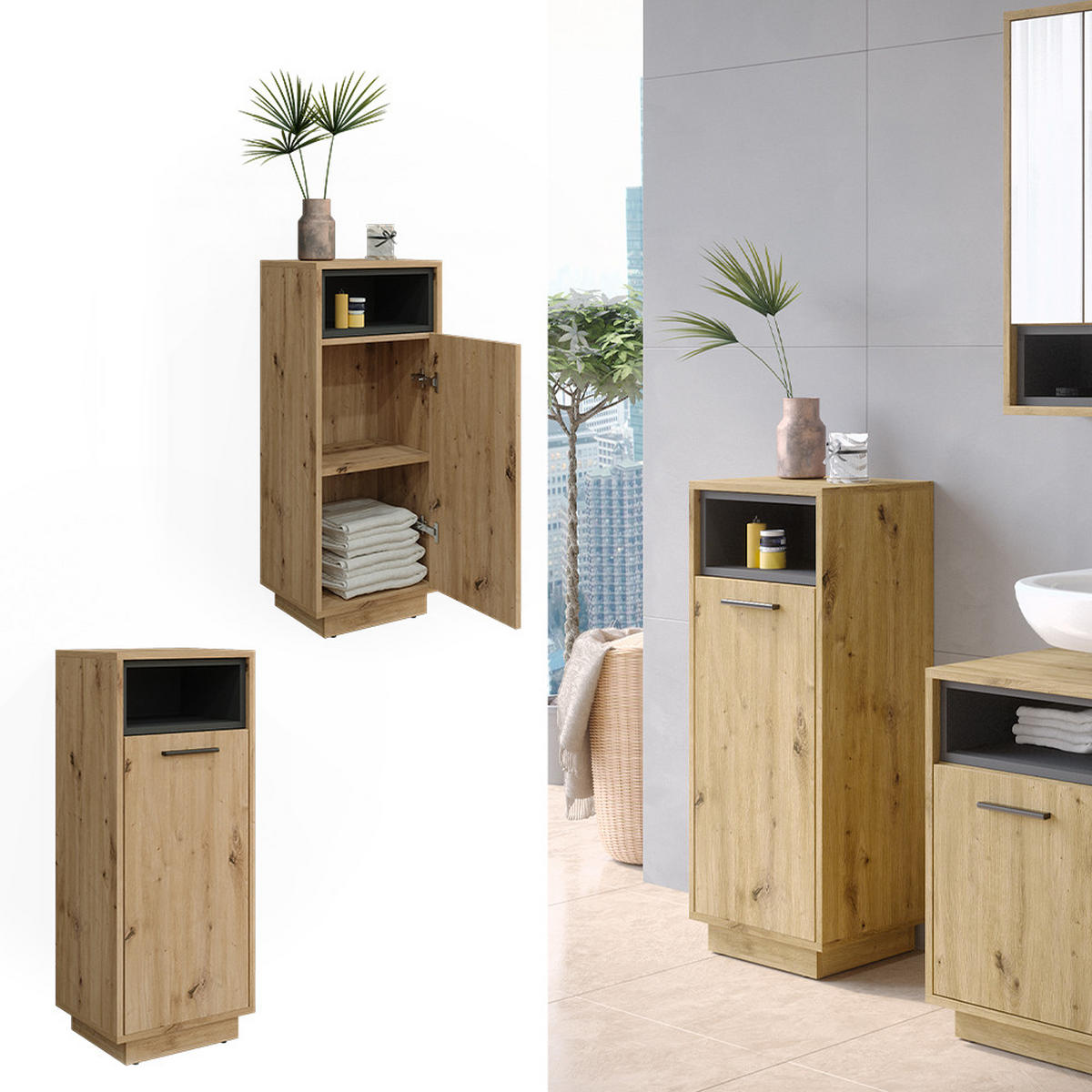 MIDISCHRANK Beatrice Artisan-Eiche 38 x 93 cm - Eiche Artisan, Holzwerkstoff (30/93/38cm) - Vicco