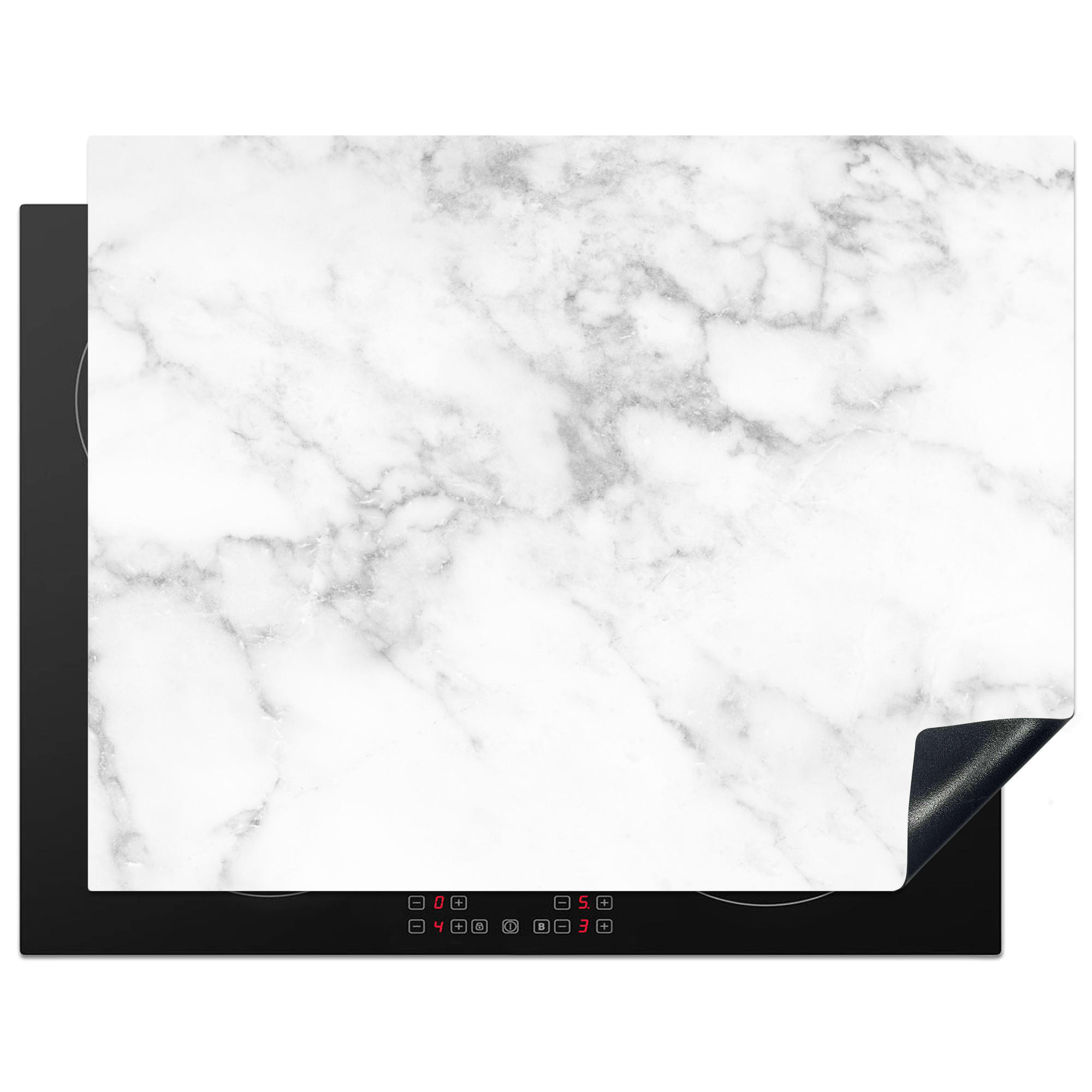 HERDABDECKPLATTE Marmor - Grau - Weiß - Strukturierter Marmor 77x59 cm - Weiß, Kunststoff (77/0.2/59cm) - MuchoWow