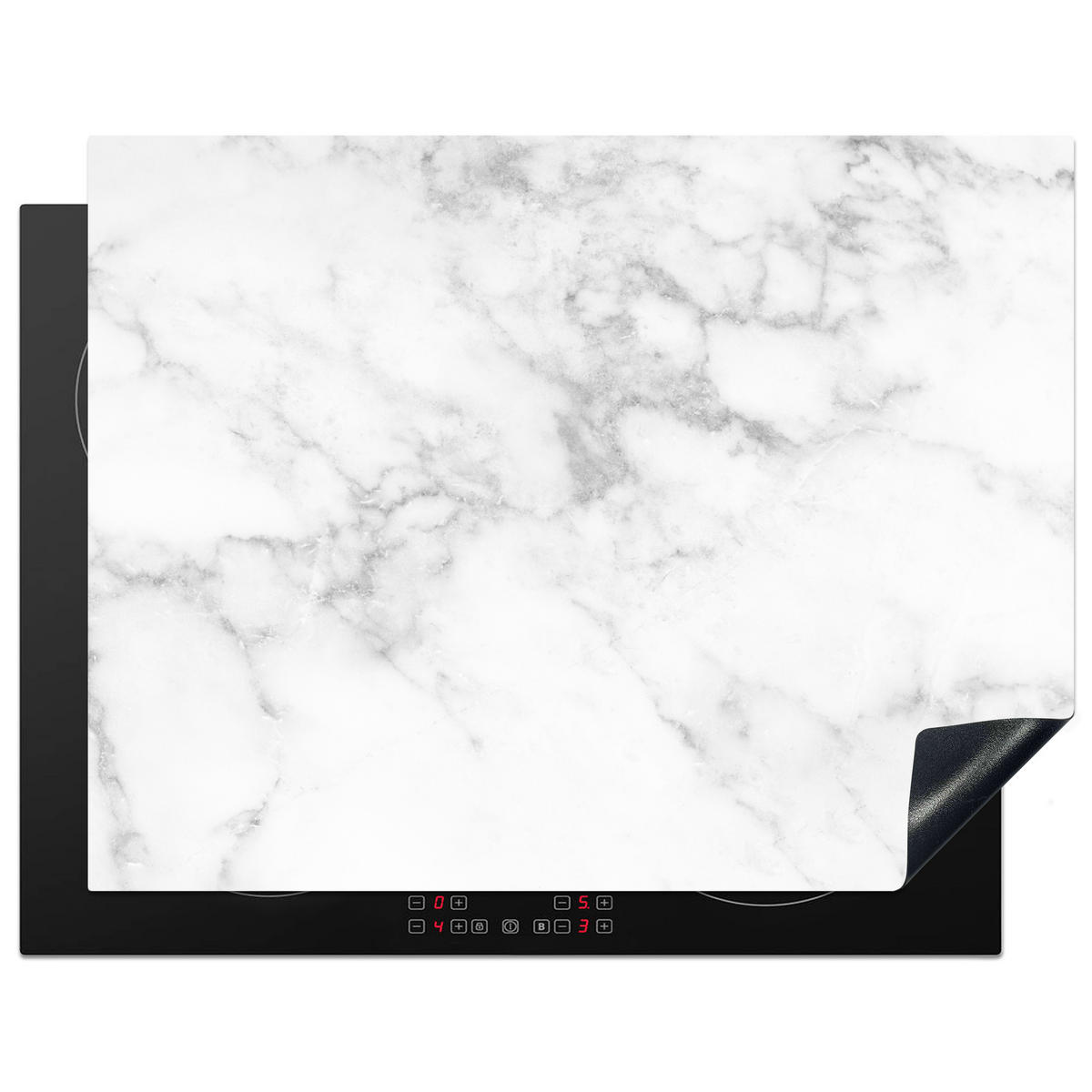 HERDABDECKPLATTE Marmor - Grau - Weiß - Strukturierter Marmor 77x59 cm - Weiß, Kunststoff (77/0.2/59cm) - MuchoWow