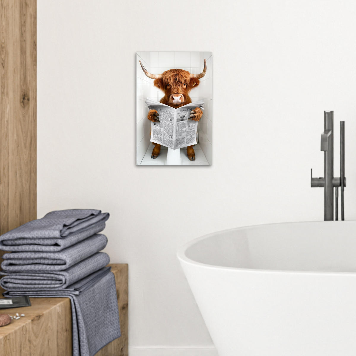 LEINWANDBILD Schottischer Highlander - Tier - Zeitung - Toilette 20x30 cm - Kastanienfarben, Textil (20/30cm) - MuchoWow