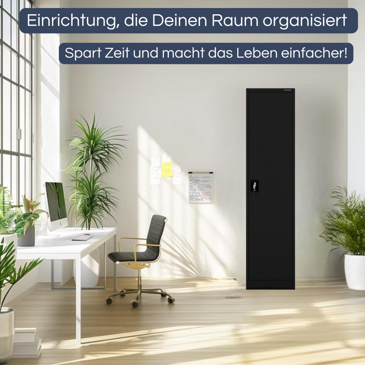 AKTENSCHRANK abschließbar KADO Flügeltüren 185x45x60cm Schwarz - Schwarz, Metall (45/185/60cm) - DELUKE