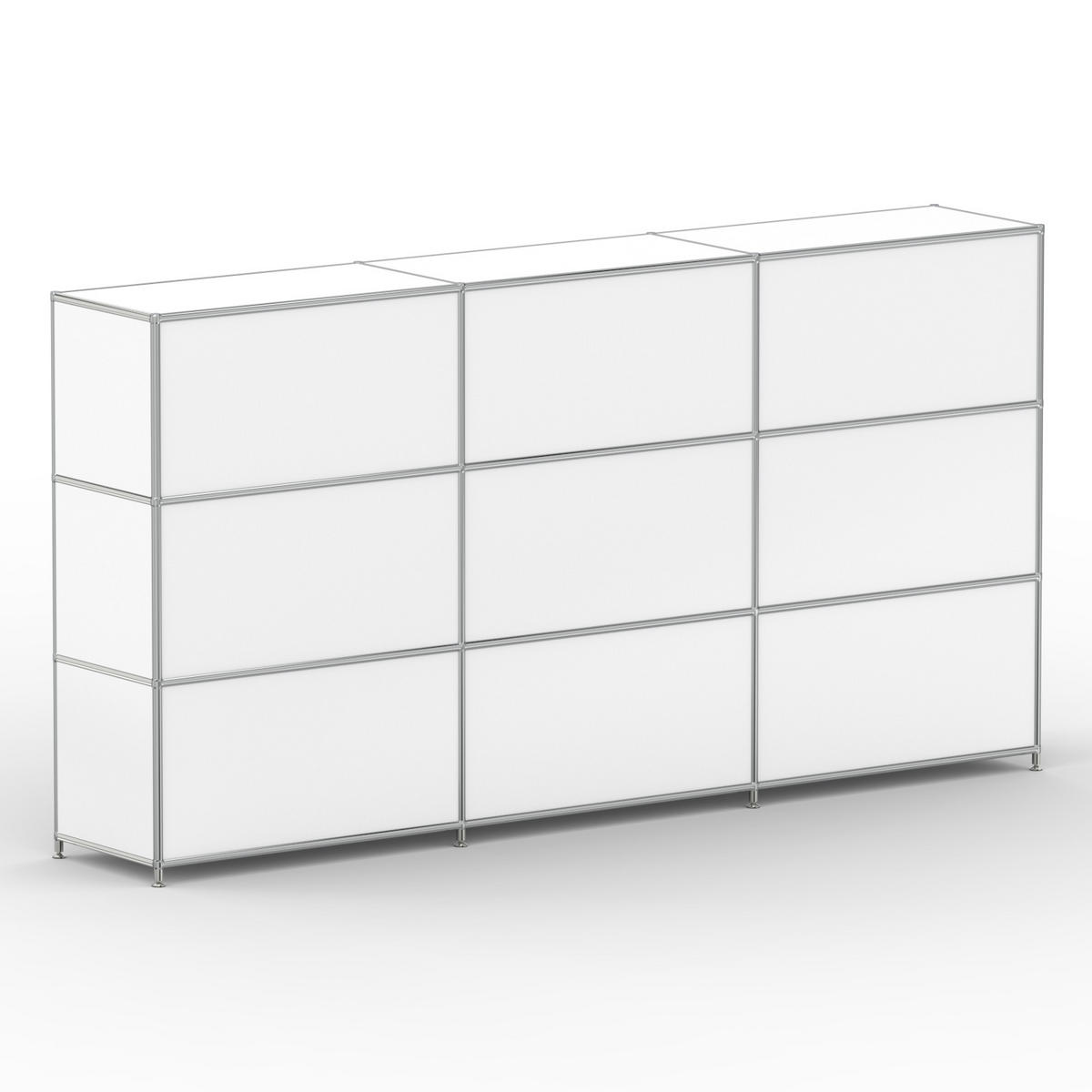 AKTENSCHRANK Büro, 9 offene Fächer, Breite 227 cm, Signalweiß - Chromfarben/Weiß, Metall (40/118/227.2cm) - Versee