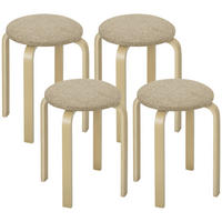 HOCKER 4er-Set DE-13362 stapelbar & gepolstert Kaki - Mokka, Holz (40/45/40cm) - ComfortXL