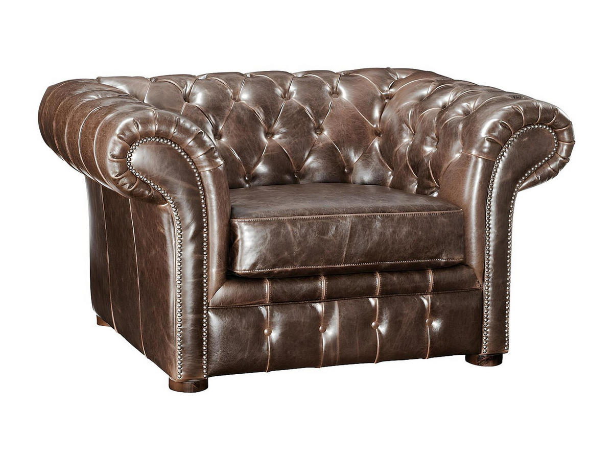 CHESTERFIELD Ledersessel - Vintage Leder - Braun - CLOTAIRE - Braun, Leder (127/73/90cm) - Vente-Unique
