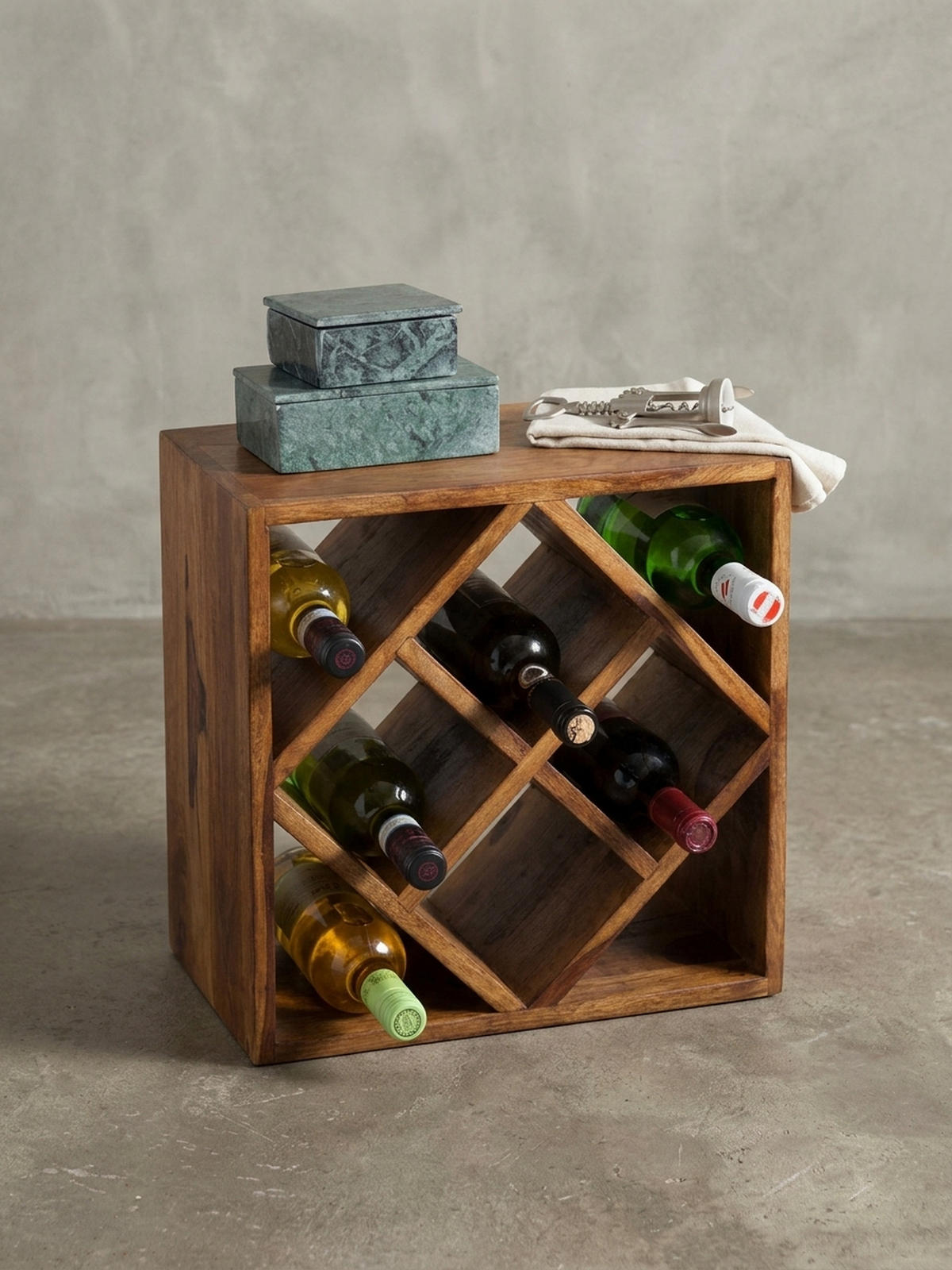 WEINREGAL Massivholz für 8 Flaschen platzsparend - Braun, Holz (40/40/25cm) - KADIMA DESIGN