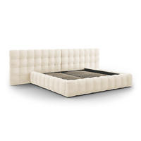 BETT mit Bettkasten und Doppelkopfteil Mamaia aus Samt leichtes beige 200x200cm - Beige, Textil (200/200cm) - Micadoni